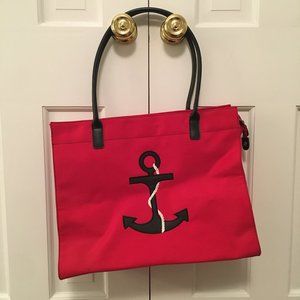 EUC Liz Claiborne Red Canvas Anchor Tote Bag
